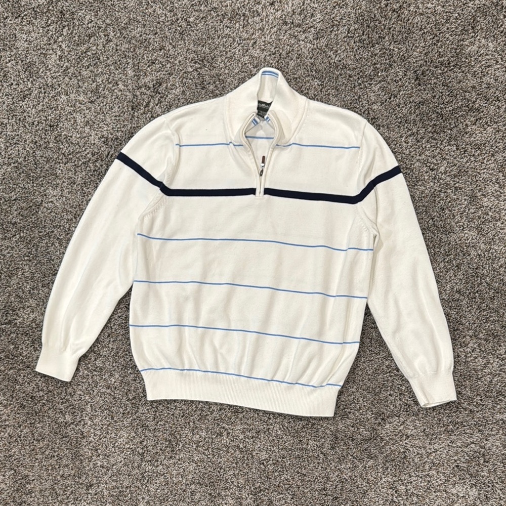 Eddie Bauer Blue and White Zip Up Sweater with Sporty Design